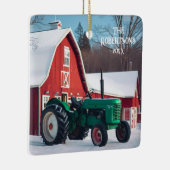 Groene Tractor en Rode Schuur Keramisch Ornament (Rechts)
