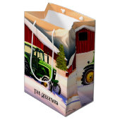 Groene Tractor en Rode Schuur Medium Cadeauzakje (Voorkant Gekanteld)
