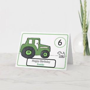 groene tractor & hond 6de verjaardagskaart voor jo kaart