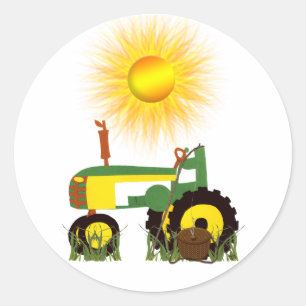 Groene Tractor met Vissende poolsticker Ronde Sticker