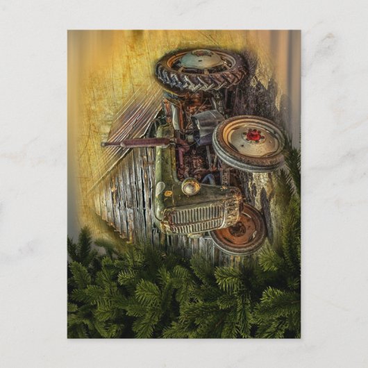  groene tractor Rustic Old Barn Briefkaart (Voorkant)