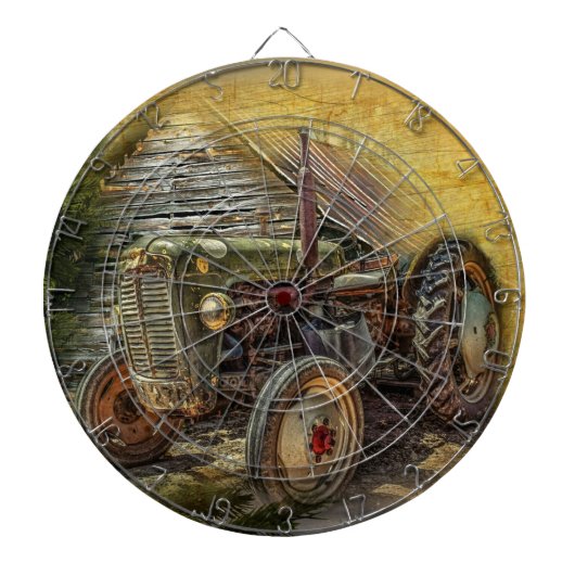  groene tractor Rustic Old Barn Dartbord (Voorkant)