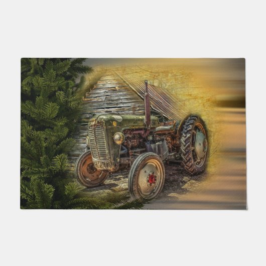 groene tractor Rustic Old Barn Deurmat (Voorkant)