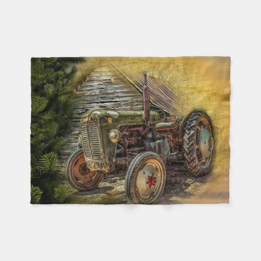 groene tractor Rustic Old Barn Fleece Deken (Voorkant (Horizontaal))
