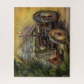  groene tractor Rustic Old Barn Legpuzzel (Verticaal)