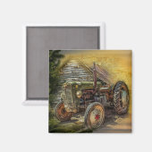 groene tractor Rustic Old Barn Magneet (Voorkant / Achterkant)