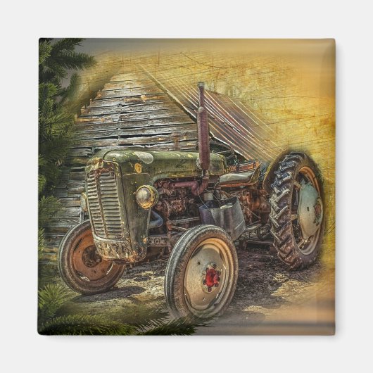groene tractor Rustic Old Barn Magneet (Voorkant)