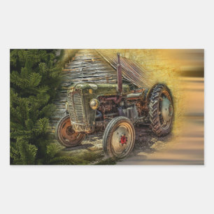 groene tractor Rustic Old Barn Rechthoekige Sticker