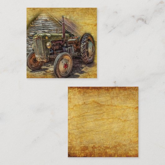 groene tractor Rustic Old Barn Vierkante Visitekaartje (Voorkant / Achterkant)