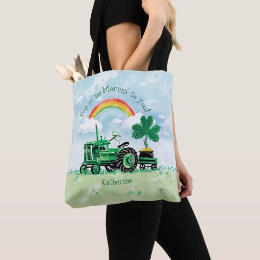  groene tractor Shamrock Naam toevoegen Draagtas (Dichtbij)