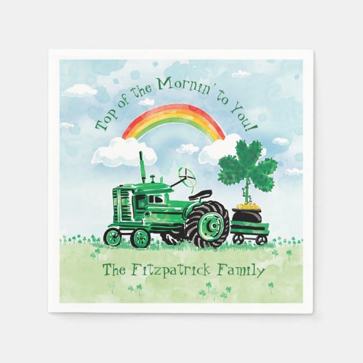groene tractor Shamrock Voeg familienaam toe Servetten (Voorkant)