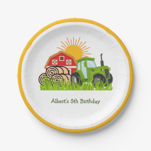 Groene Tractor   Thema Verjaardagsfeestje Papieren Bordje