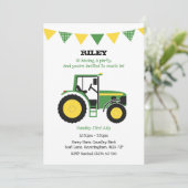 Groene tractor verjaardagsfeestje uitnodigen kaart (Staand voorkant)