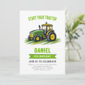 Groene Tractor Verjaardagsfeestuitnodiging Kaart (Staand voorkant)