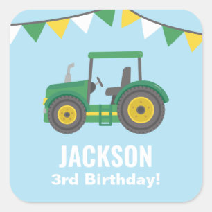 Groene Tractor Vlaggenlijnen Jongens Verjaardagsfe Vierkante Sticker