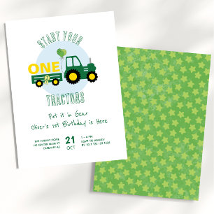 Groene Trekker Boerenjongen 1e Verjaardag Kaart