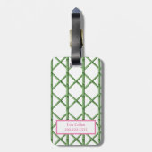 Groene Trellis Bamboe Patroon Monogram Bagagelabel (Achterkant verticaal)