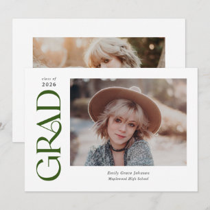 Groene Trendy Serif Twee Foto's Afstuderen Aankondiging