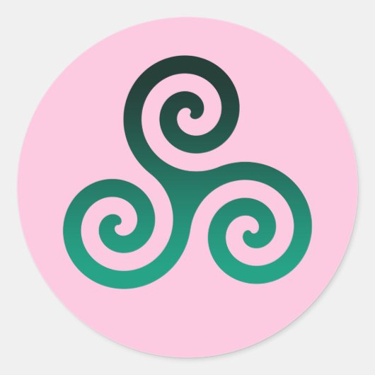 Groene Triskele Pastel Roze Ronde Sticker (Voorkant)