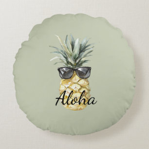 Groene Tropische Aloha Ananas met Zonnebril Rond Kussen