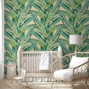 Groene tropische  bananenbladeren behang