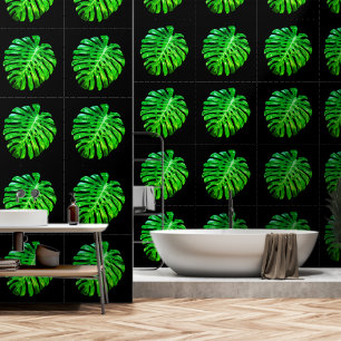 Groene tropische bladeren aangepaste kleur zwart behang