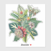Groene Tropische Bladeren Bloemen Boterfly Sticker (Vel)