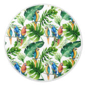 Groene tropische bladeren en vogelzomereiland keramische knop (Voorkant)