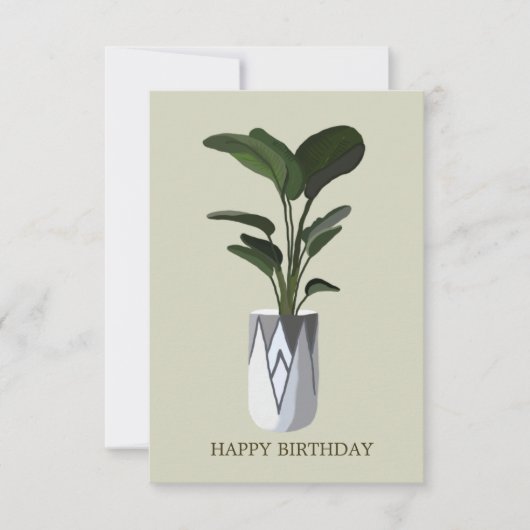 Groene tropische bladeren in een pot Happy Birthda Kaart (Voorkant)