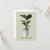 Groene tropische bladeren in een pot Happy Birthda Kaart (Voorkant / Achterkant in situ)