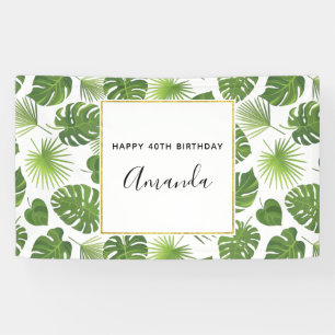 Groene Tropische Bladeren Patroon Fijne verjaardag Spandoek