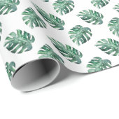 Groene tropische bladeren, waterverf cadeaupapier (Rol Hoek)