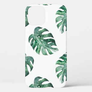 Groene tropische bladeren, waterverfpatroon iPhone 12 hoesje