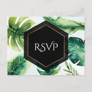 Groene tropische bladeren Witte elegante trouw-RSV Uitnodiging Briefkaart