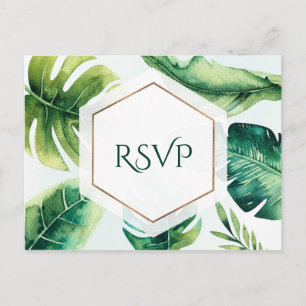 Groene tropische bladeren Witte elegante trouw-RSV Uitnodiging Briefkaart
