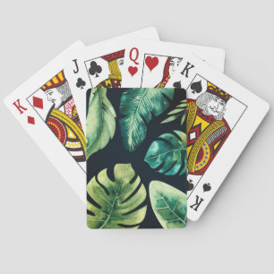 Groene tropische bladeren Zwart Elegant Modern Chi Pokerkaarten