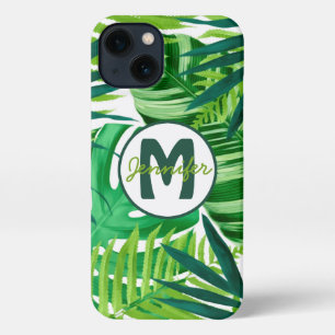 Groene tropische bladmonogram iPhone 13 hoesje