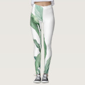 Groene tropische bladmonogram leggings (Voorkant)