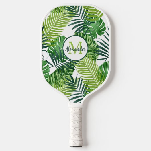 Groene tropische bladmonogram pickleball paddle (Voorkant)