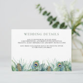 Groene tropische Indiase pauw veren bruiloft Informatiekaartje (Staand voorkant)