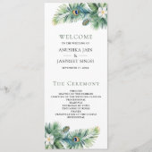 Groene tropische Indiase pauw veren bruiloft Programma (Voorkant)