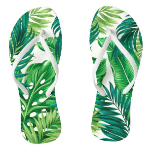Groene tropische palmbananenmonstera lekt teenslippers