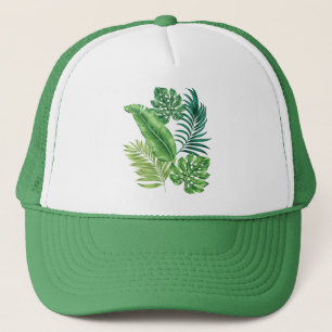 Groene tropische palmbananenmonstera lekt trucker pet