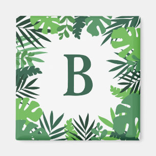 Groene tropische palmbladeren florale monogram let magneet