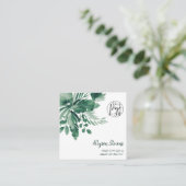 Groene tropische waterverf haar make-up logo vierkante visitekaartje (Staand voorkant)