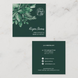 Groene tropische waterverf haar make-up logo vierkante visitekaartje