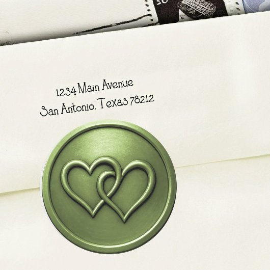 Groene trouwring met twee verstrengelde harten ronde sticker