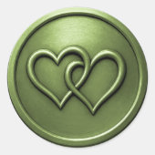 Groene trouwring met twee verstrengelde harten ronde sticker (Voorkant)