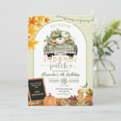 Groene Truck Herfst Bladeren Pompoen Patch Verjaar Kaart (Staand voorkant)