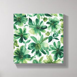 Groene Tuin Bloemige Botanische Aquarel Schilderin Canvas Afdruk